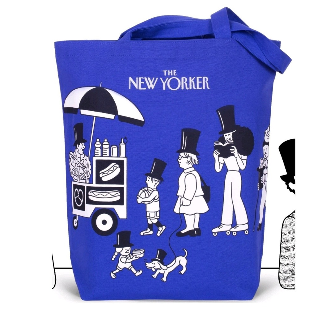 The New Yorker Tomi Um "Hot Dog" Blue Graphic Canvas Tote Bag NYC Art Print